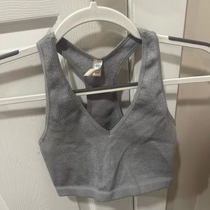 Free People Movement Gray Ribbed V Neck Crop Top